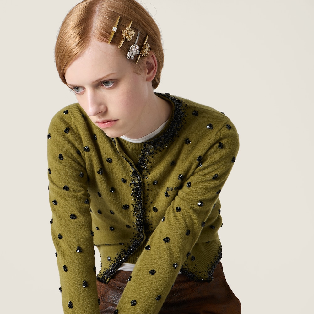 Miu Miu Metal barrettes with crystals - Vintage Gold/Crystal