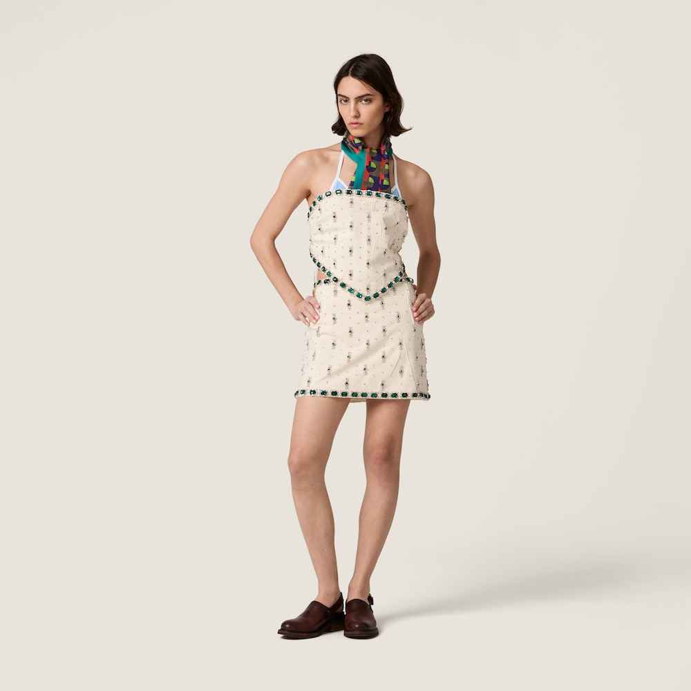 Miu Miu Embroidered canvas top Ecru