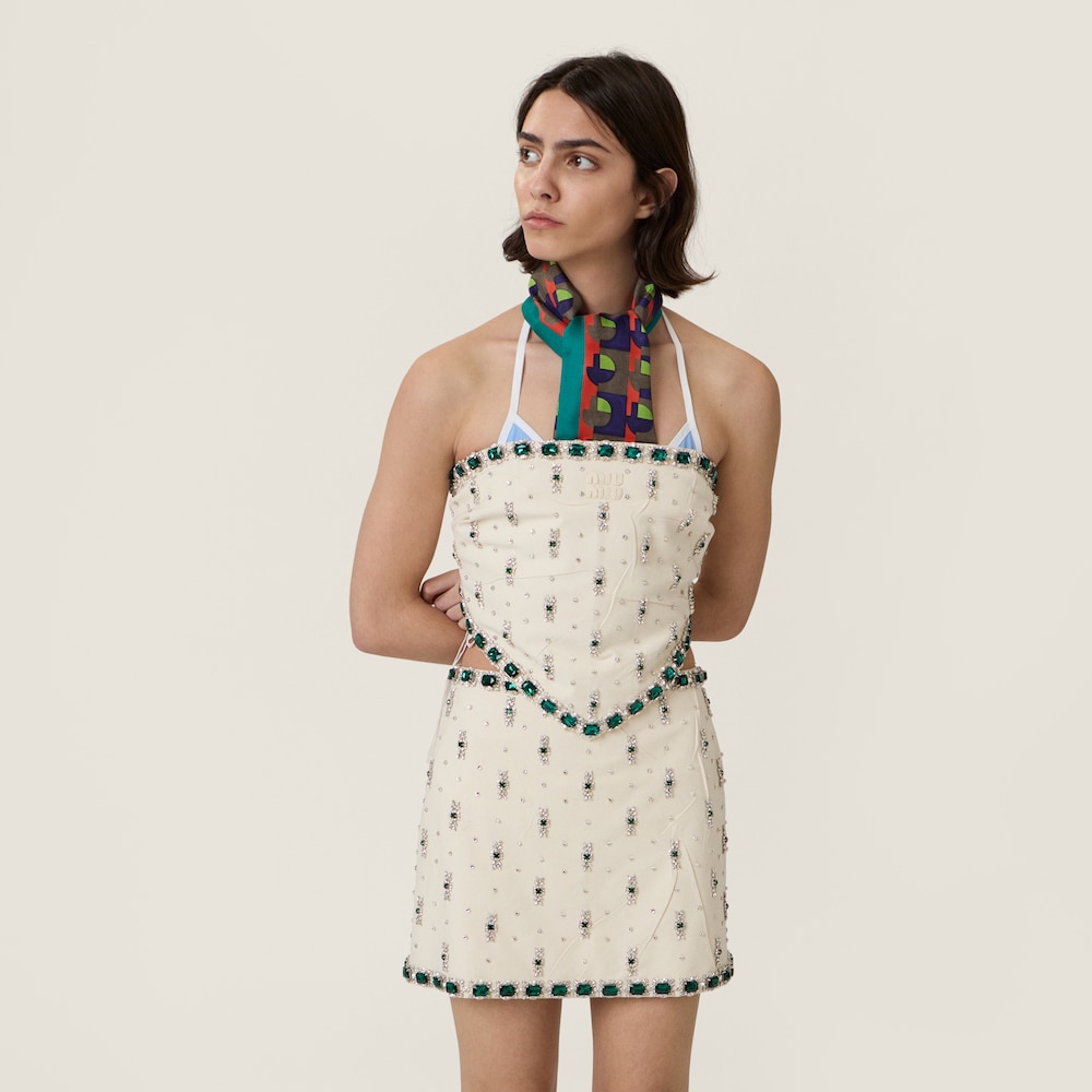 Miu Miu Embroidered canvas top Ecru