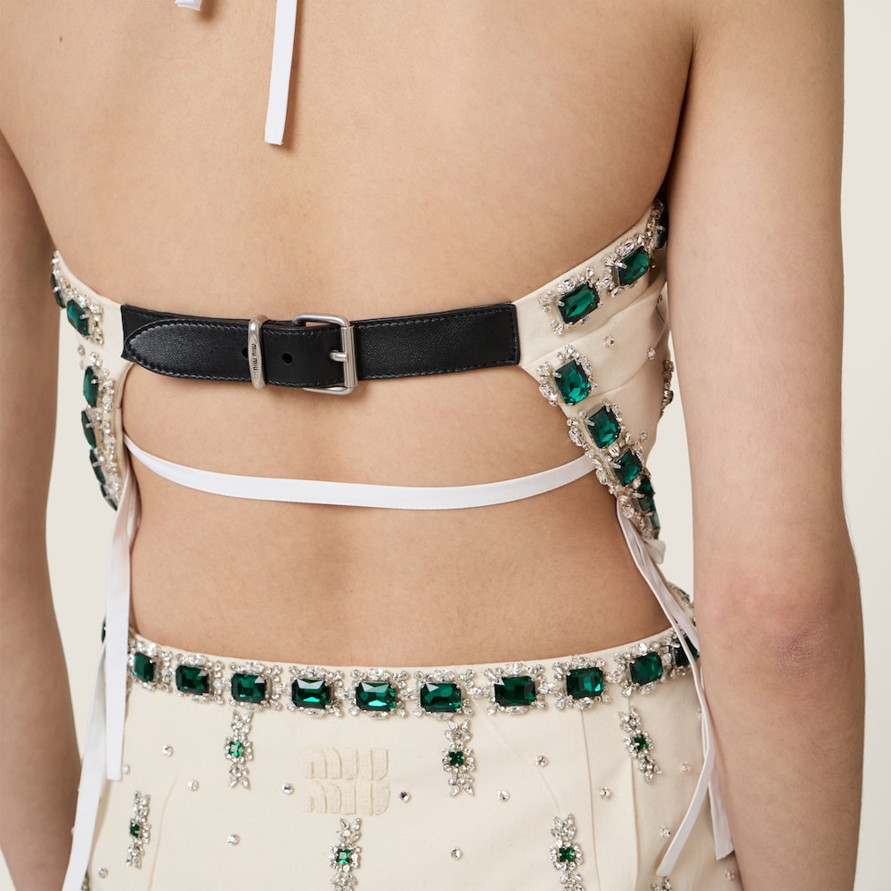 Miu Miu Embroidered canvas top Ecru