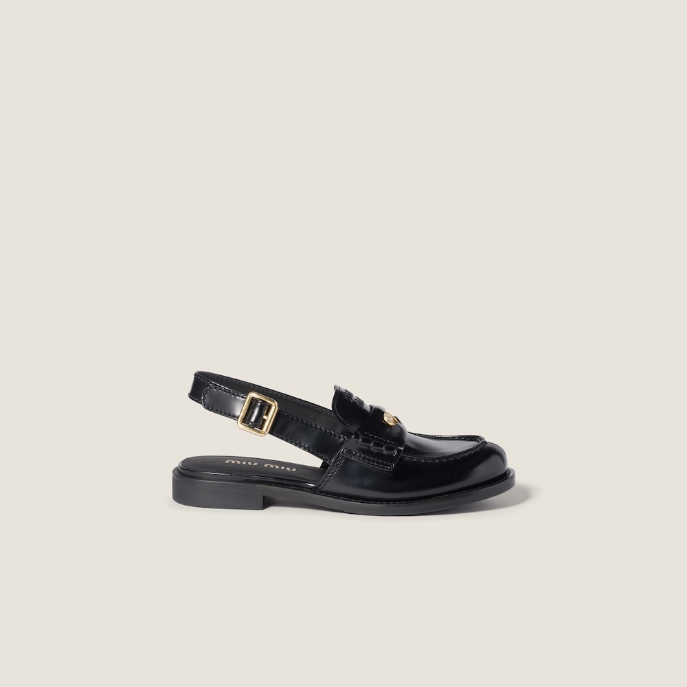 Miu Miu Brushed leather slingback loafers Black