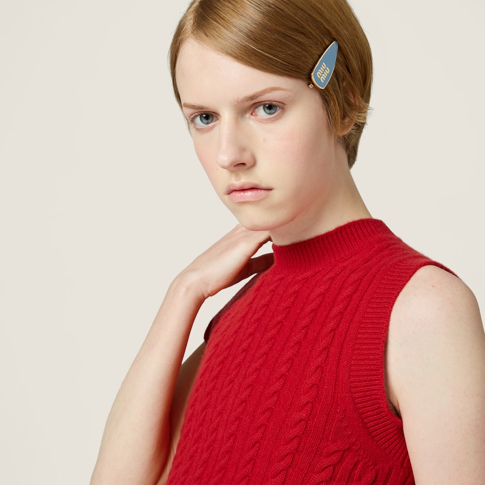 Miu Miu Enameled metal hair clip - Light Blue