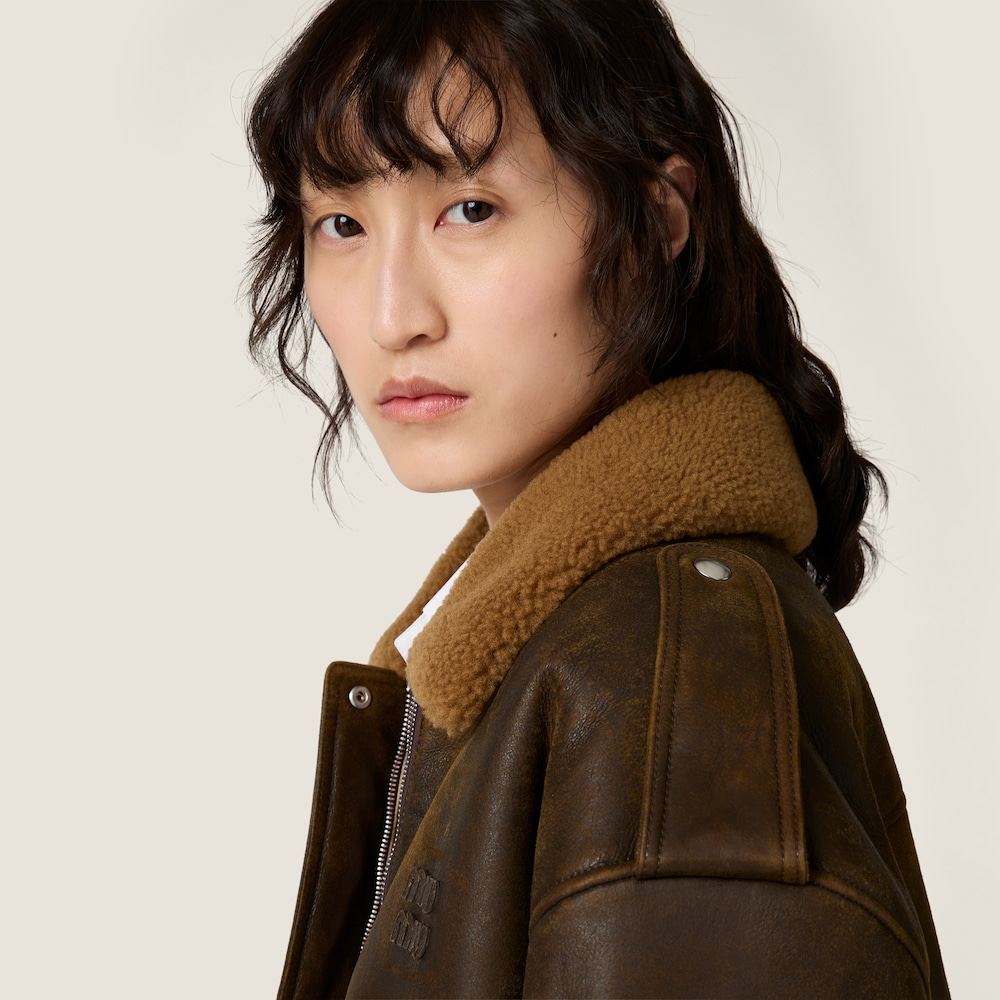 Miu Miu Shearling blouson jacket Dark Brown