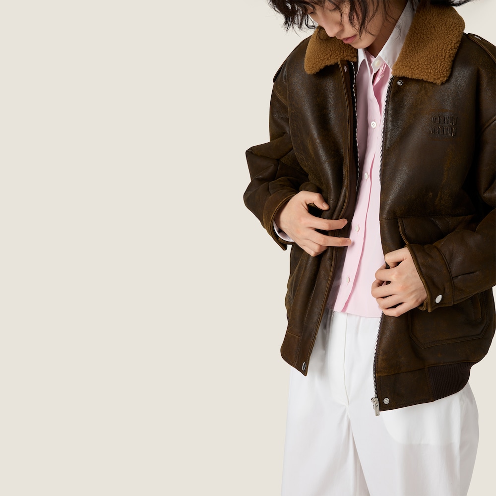 Miu Miu Shearling blouson jacket Dark Brown