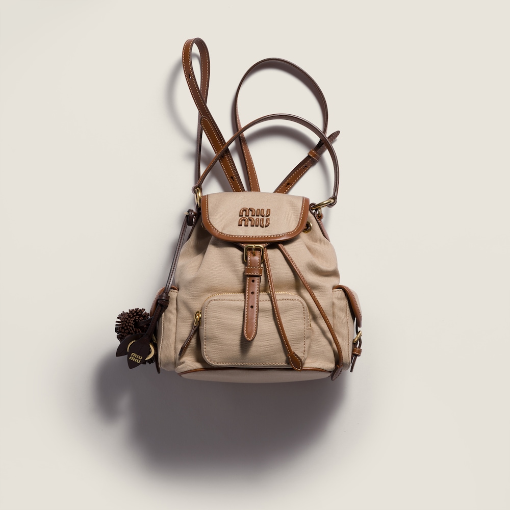 Miu Miu Canvas and leather backpack Cord Beige / Brandy