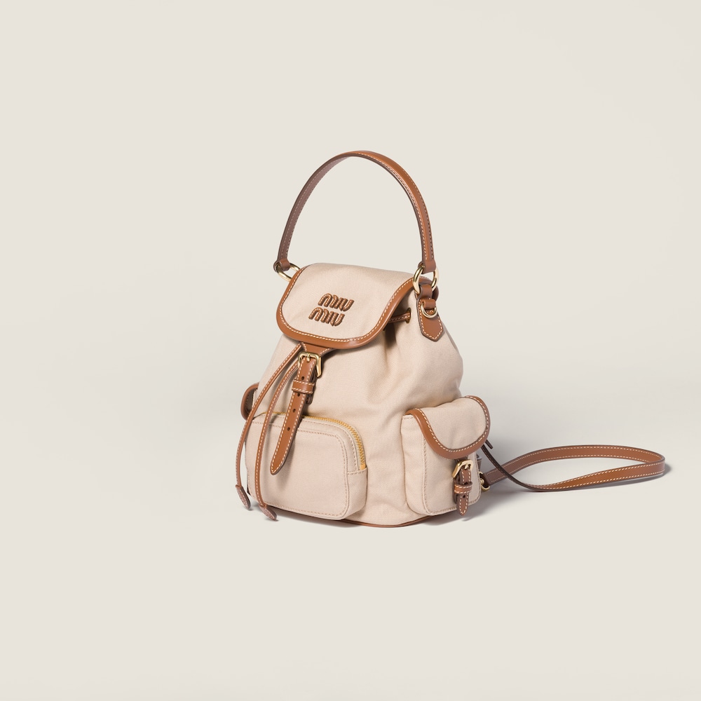 Miu Miu Canvas and leather backpack Cord Beige / Brandy