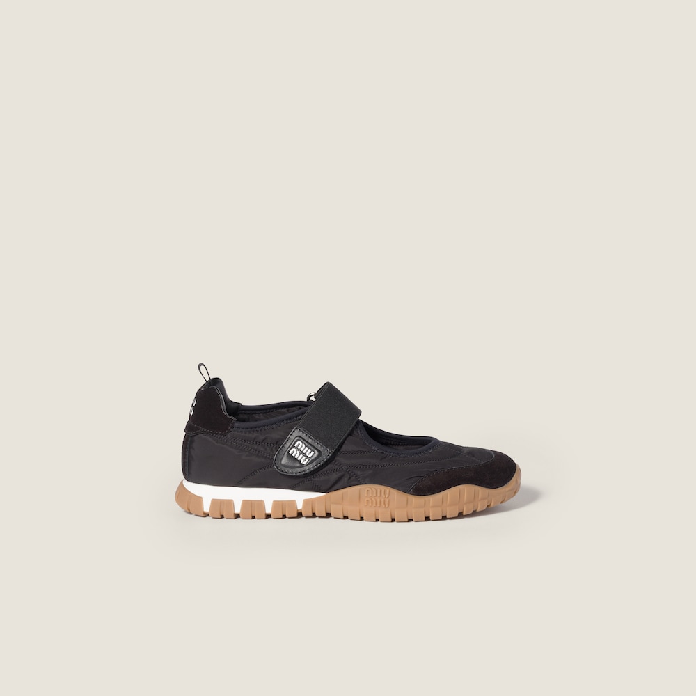 Miu Miu Tyre technical fabric and suede ballerinas Black