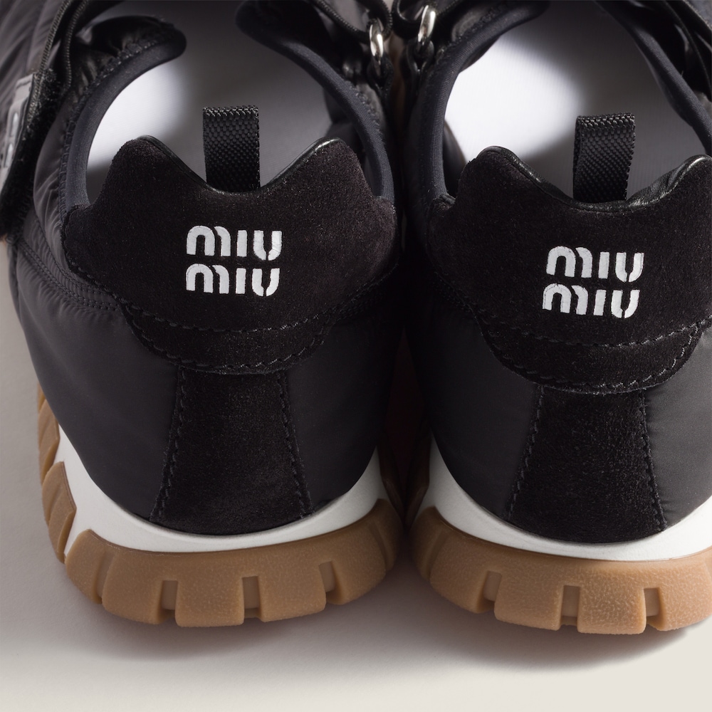 Miu Miu Tyre technical fabric and suede ballerinas Black