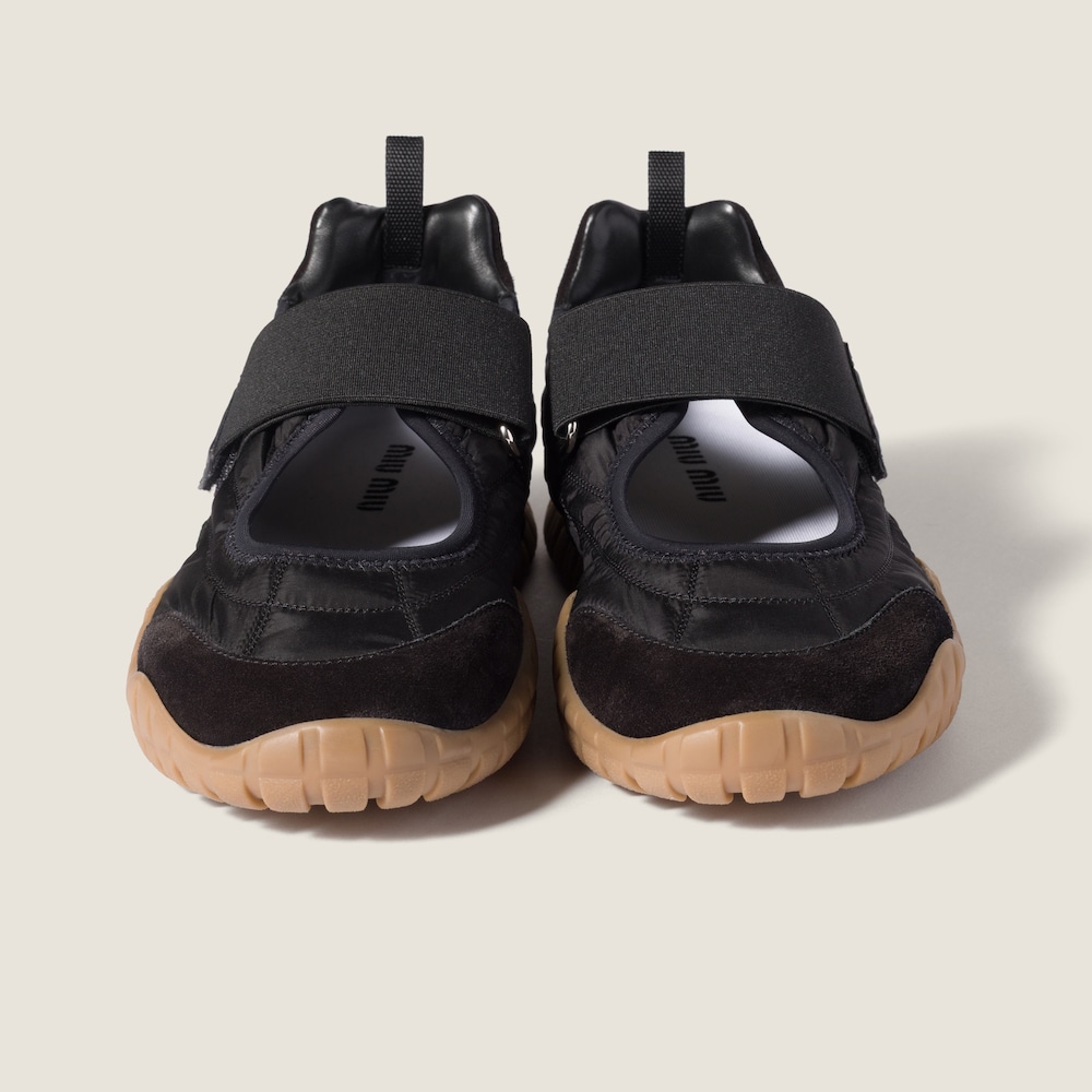 Miu Miu Tyre technical fabric and suede ballerinas Black