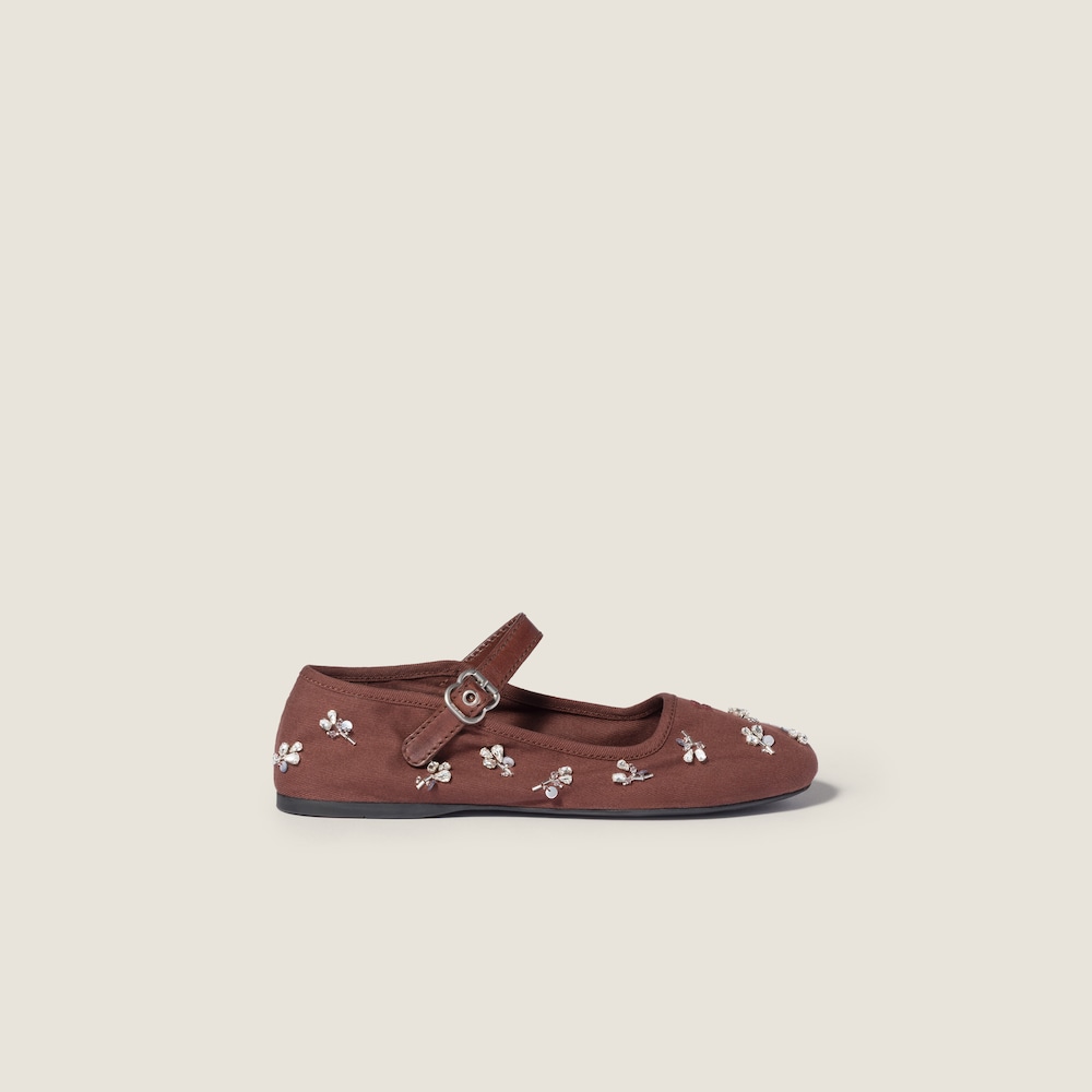 Miu Miu Embroidered drill ballerinas Cocoa Brown