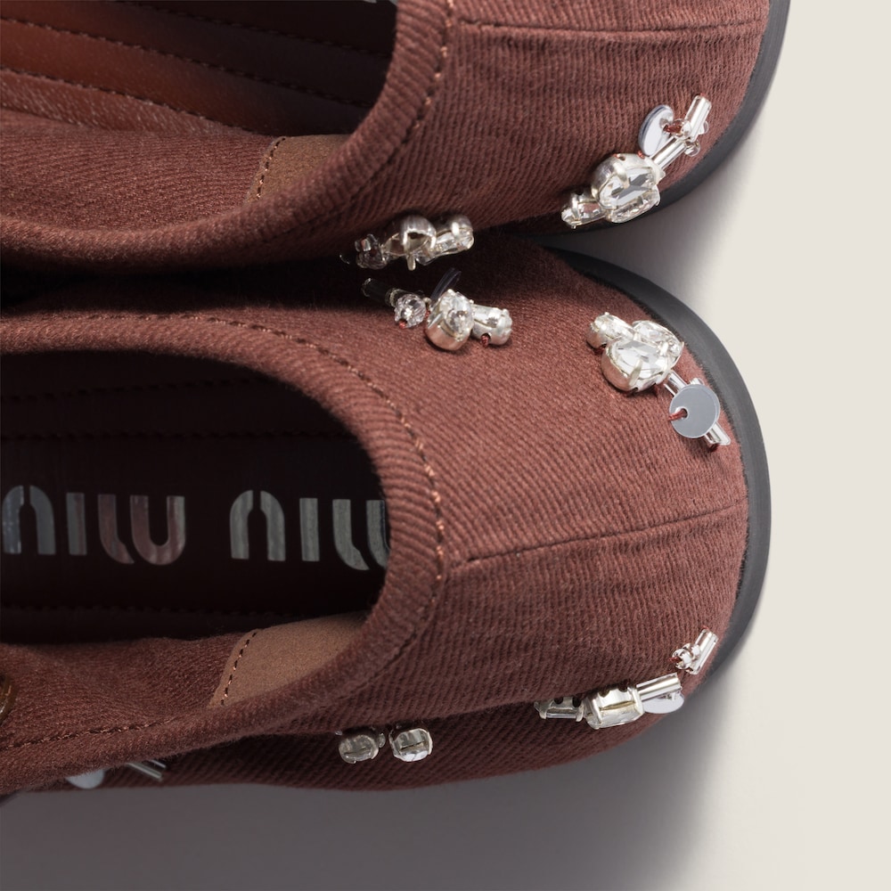 Miu Miu Embroidered drill ballerinas Cocoa Brown