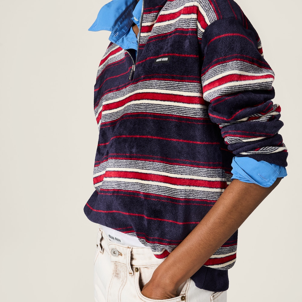 Miu Miu Chenille half-zipper sweater Navy