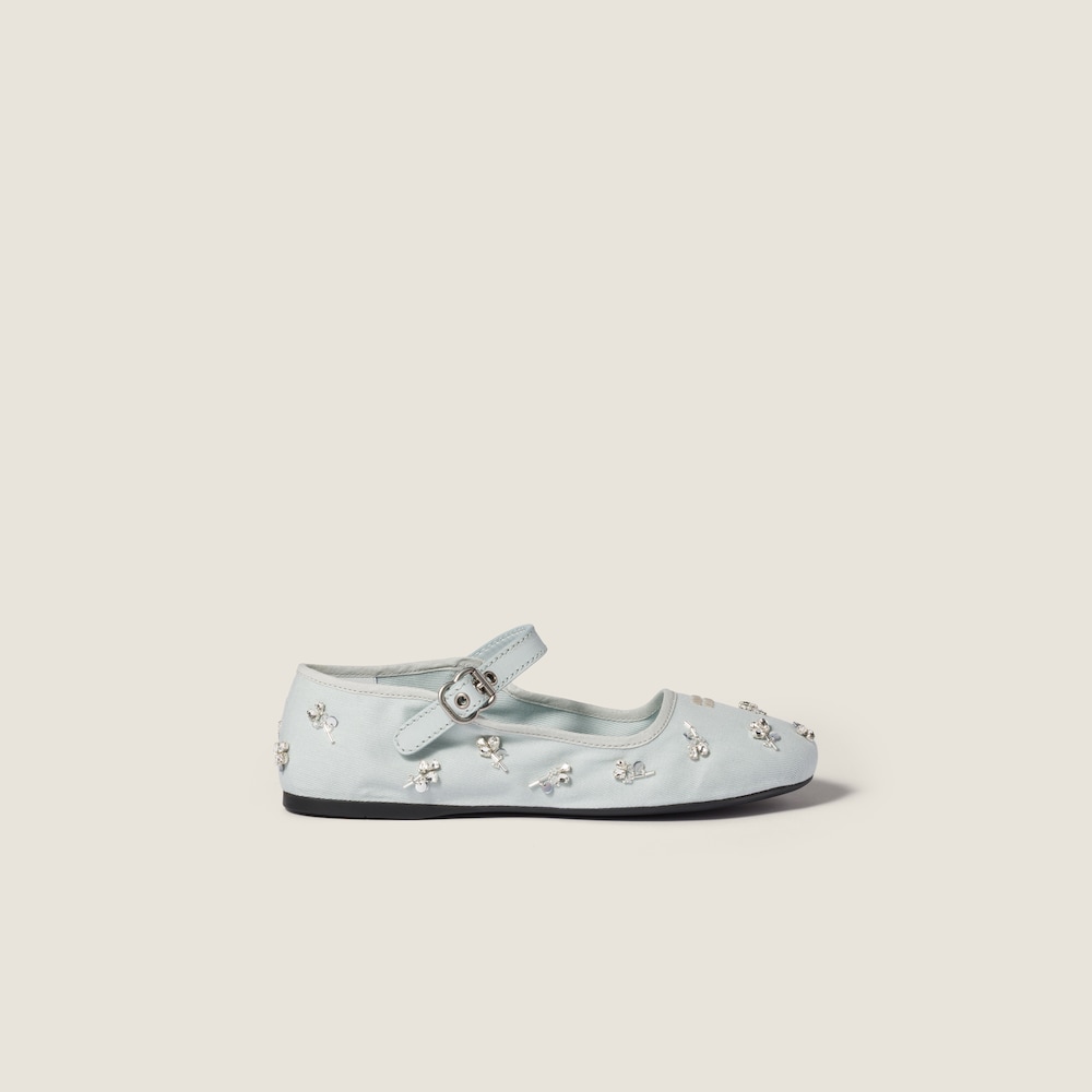 Miu Miu Embroidered drill ballerinas Powder Blue