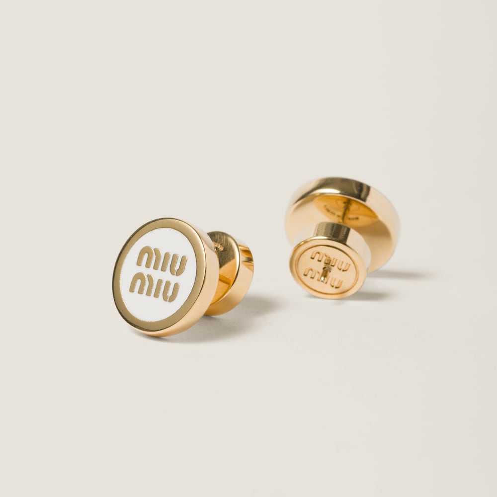 Miu Miu Enameled metal earrings White