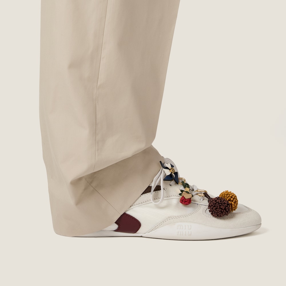 Miu Miu Gymnasium technical fabric and suede sneakers White / Burgundy