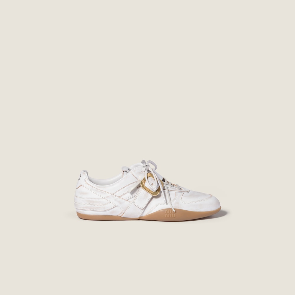 Miu Miu Gymnasium leather sneakers with strap and buckle White