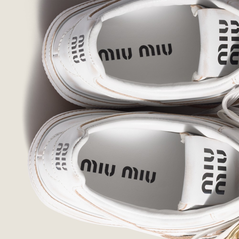Miu Miu Gymnasium leather sneakers with strap and buckle White