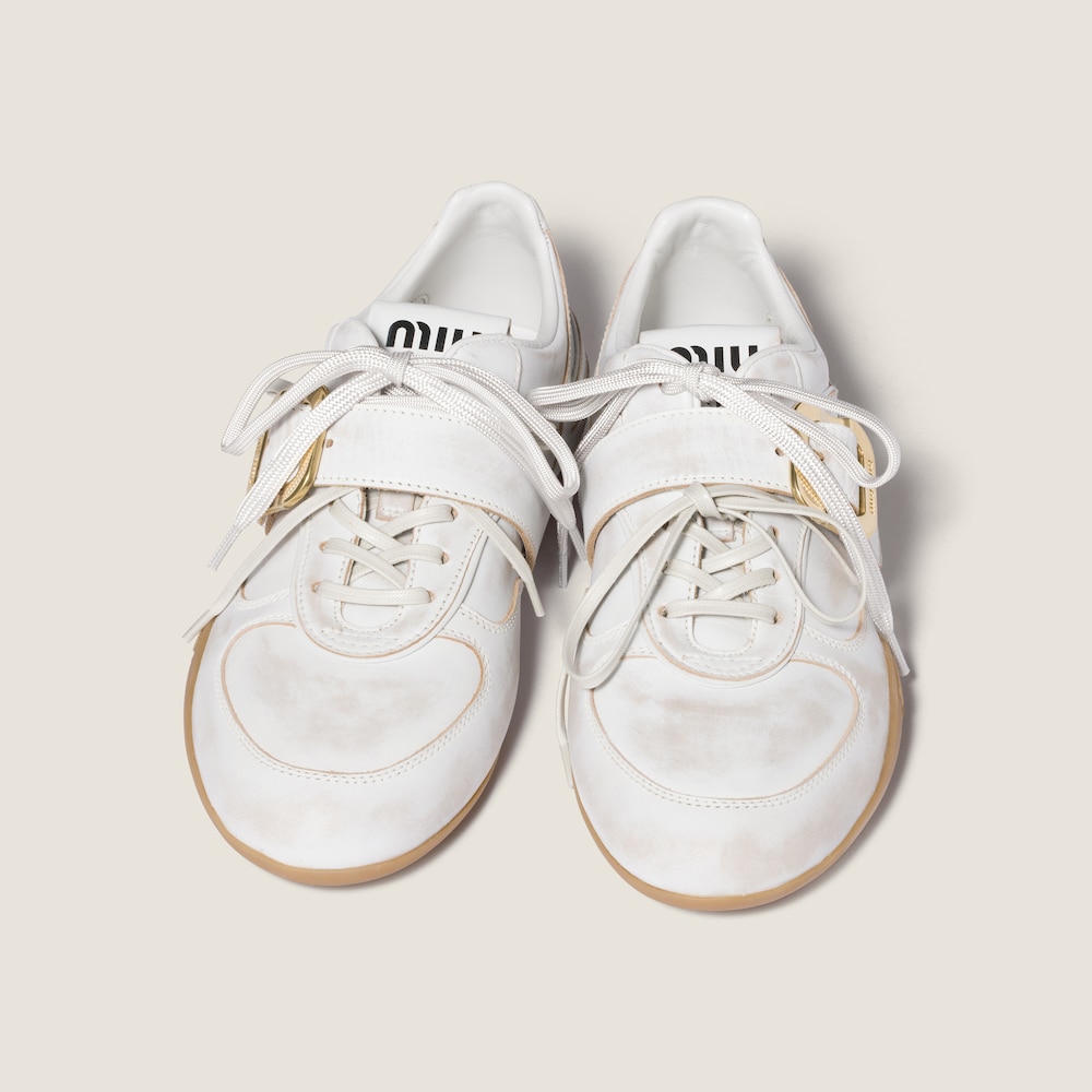 Miu Miu Gymnasium leather sneakers with strap and buckle White