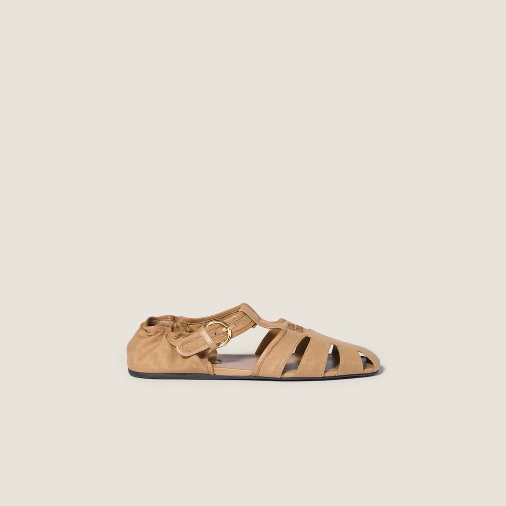 Miu Miu Ruches cotton and nappa leather fisherman sandals Malt Beige