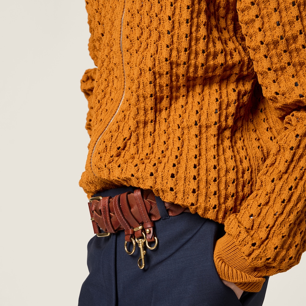 Miu Miu Technical yarn zipper cardigan Rust