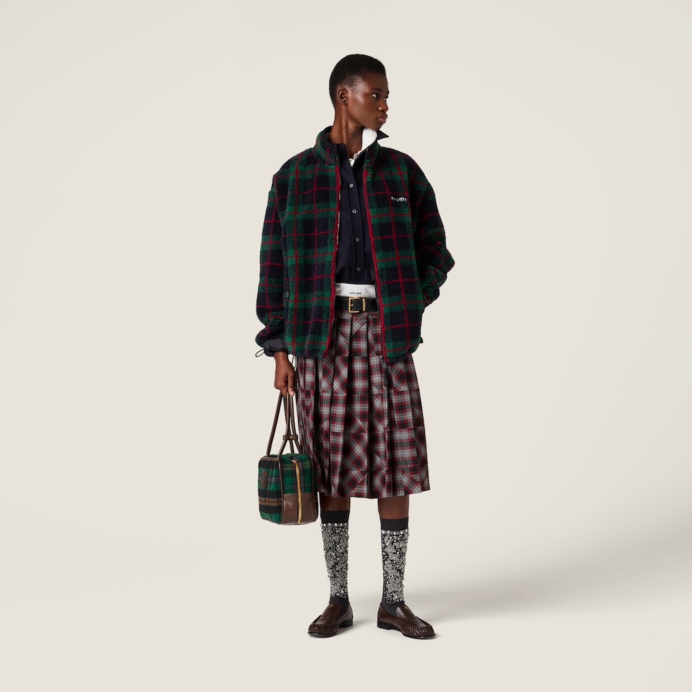 Miu Miu Checked teddy zipper jacket Blue / Green