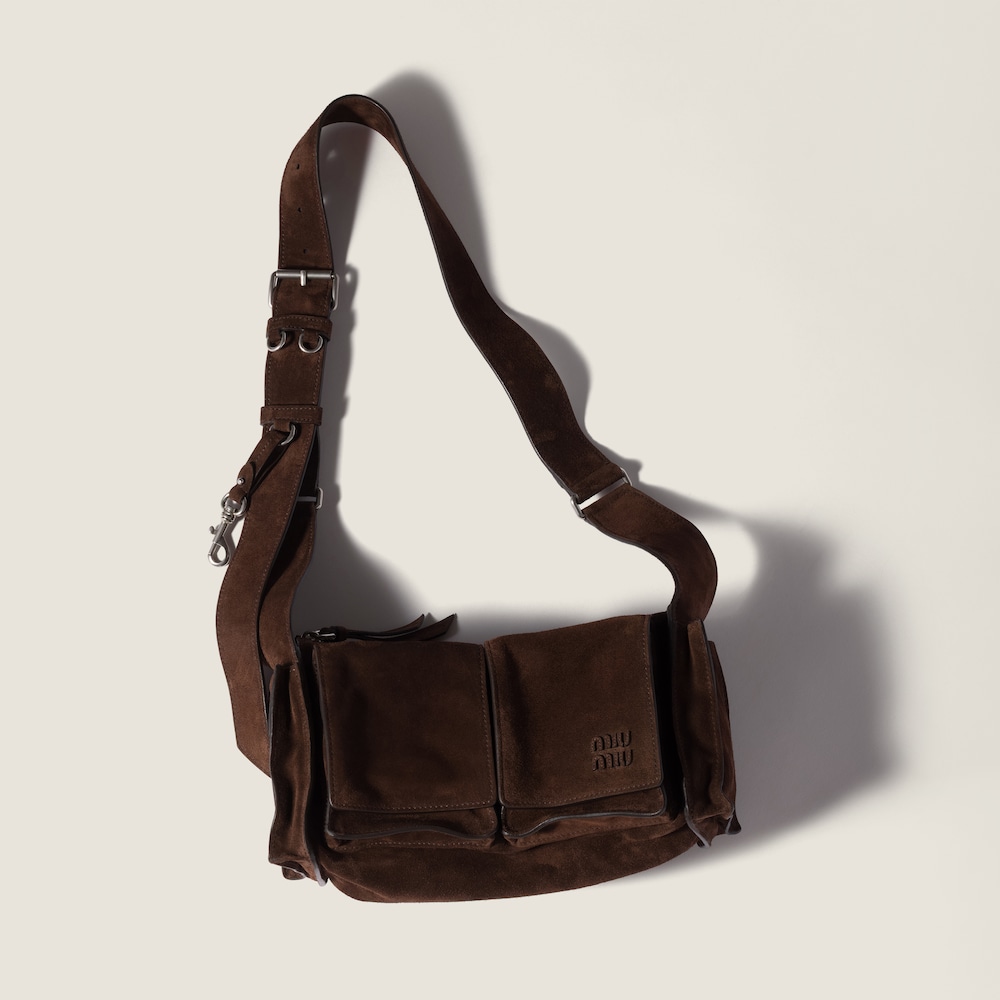 Miu Miu Utilitaire suede shoulder bag Dark Brown