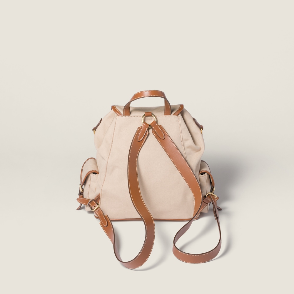 Miu Miu Canvas and leather backpack Cord Beige / Brandy