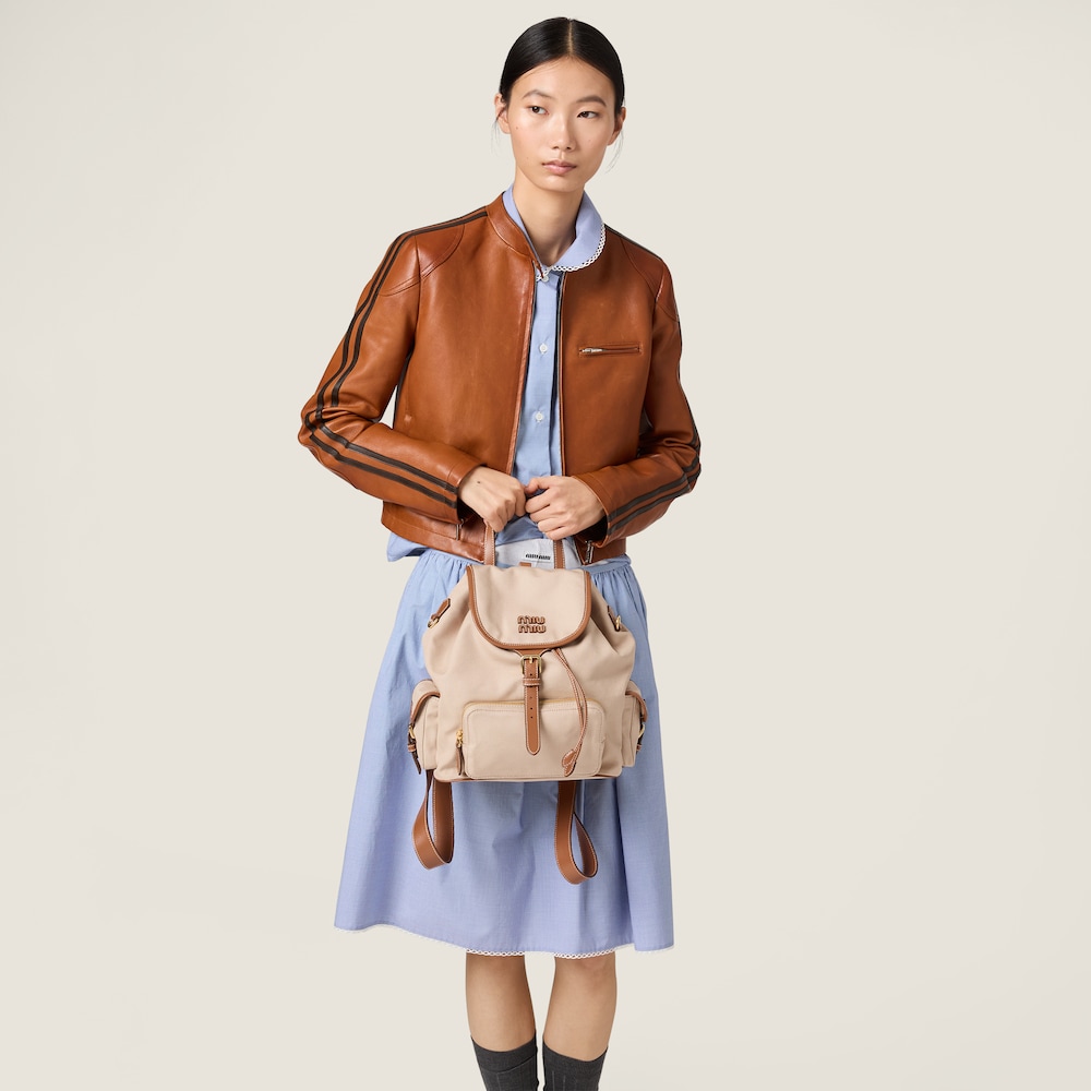 Miu Miu Canvas and leather backpack Cord Beige / Brandy