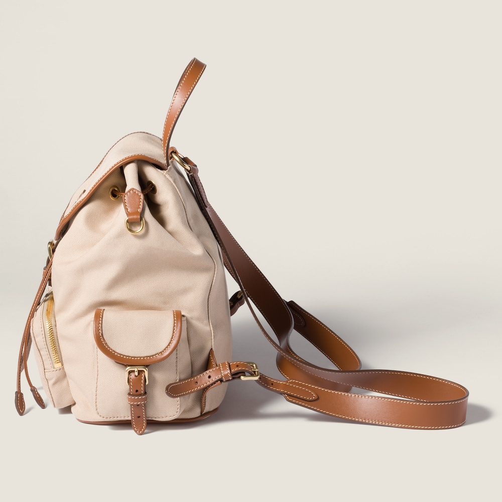 Miu Miu Canvas and leather backpack Cord Beige / Brandy
