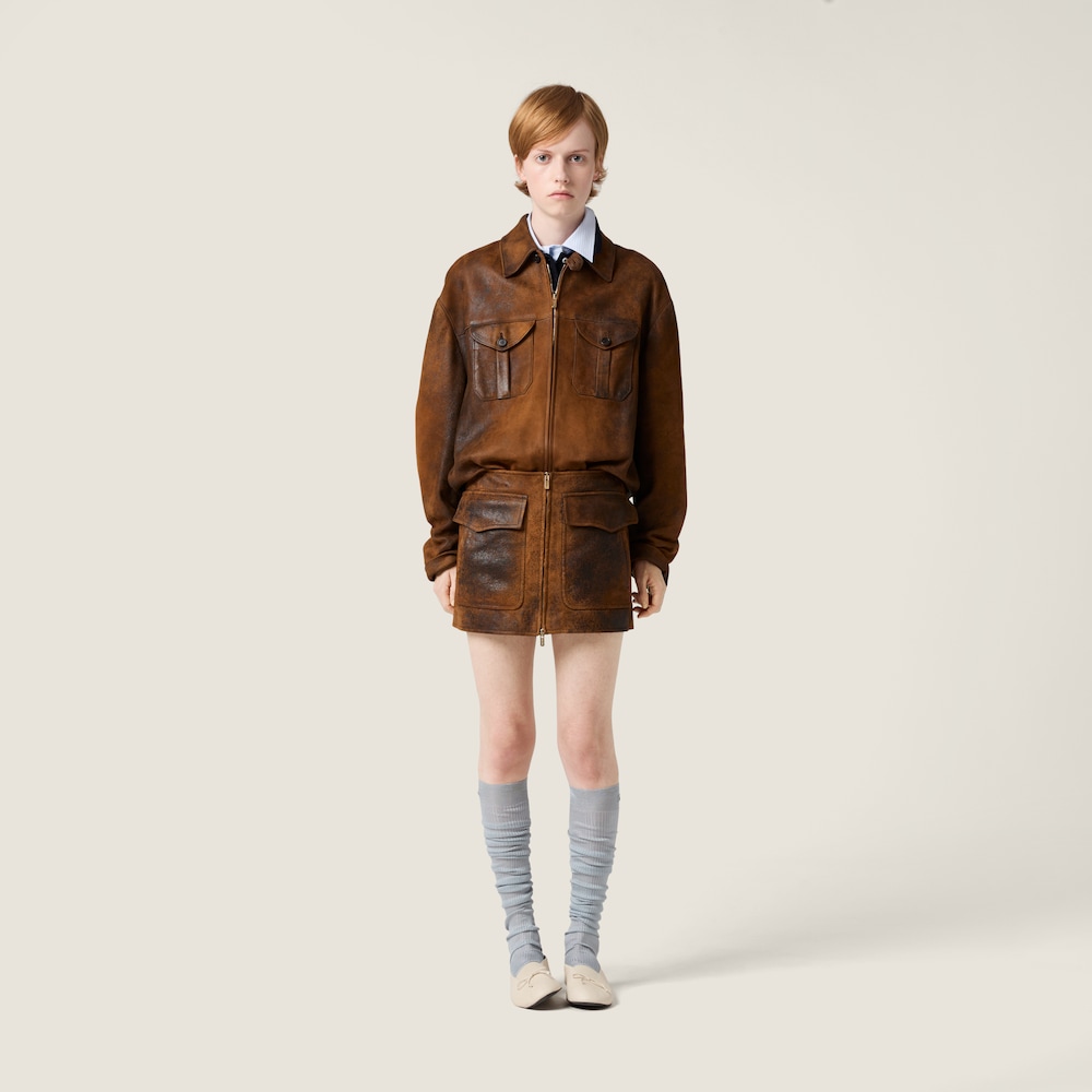 Miu Miu Waxed suede leather jacket Cognac