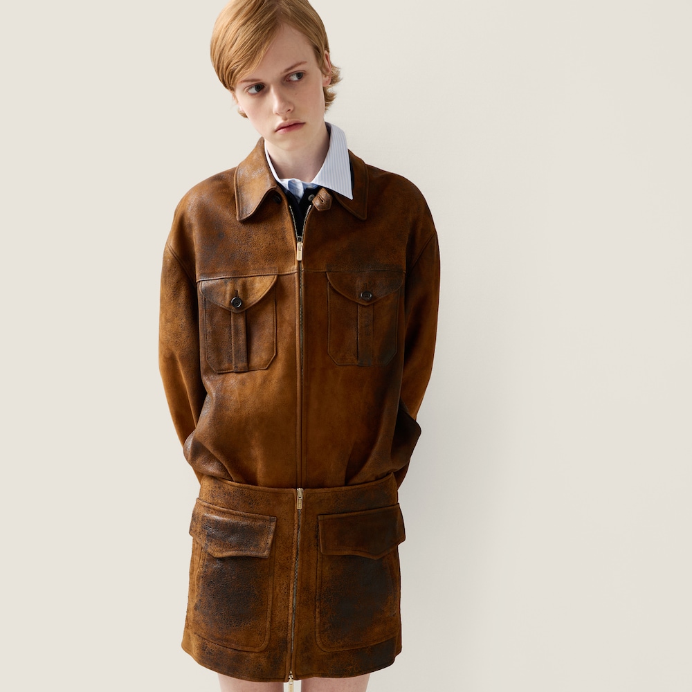 Miu Miu Waxed suede leather jacket Cognac