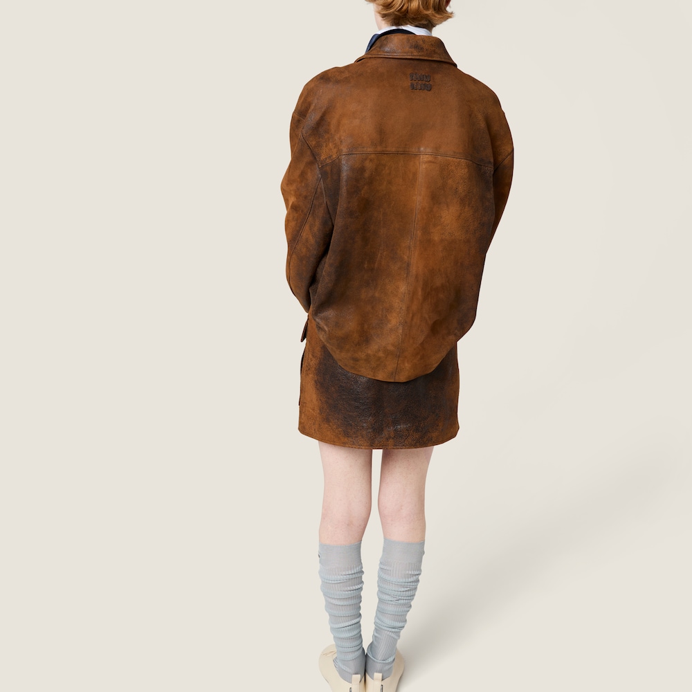 Miu Miu Waxed suede leather jacket Cognac