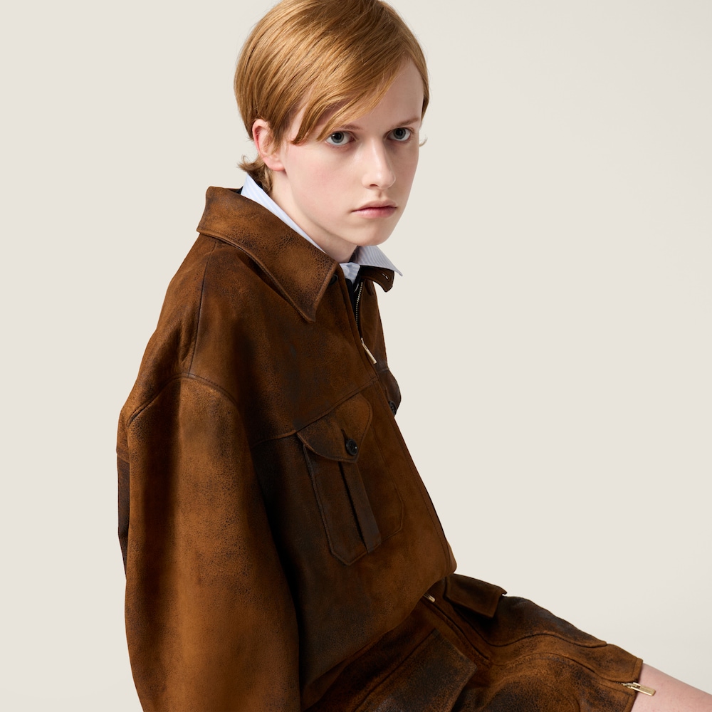 Miu Miu Waxed suede leather jacket Cognac