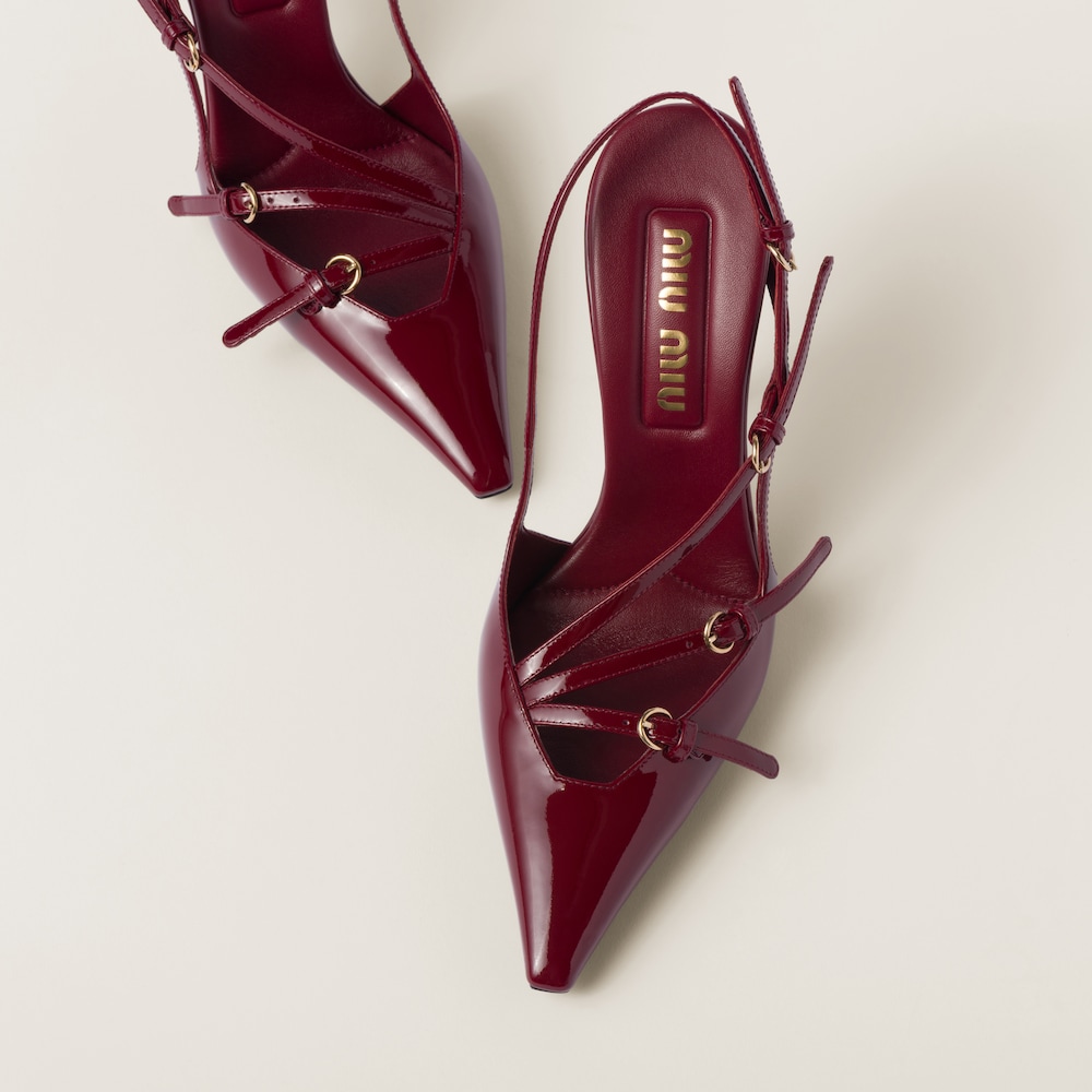 Miu Miu Patent leather slingbacks with buckles Crimson