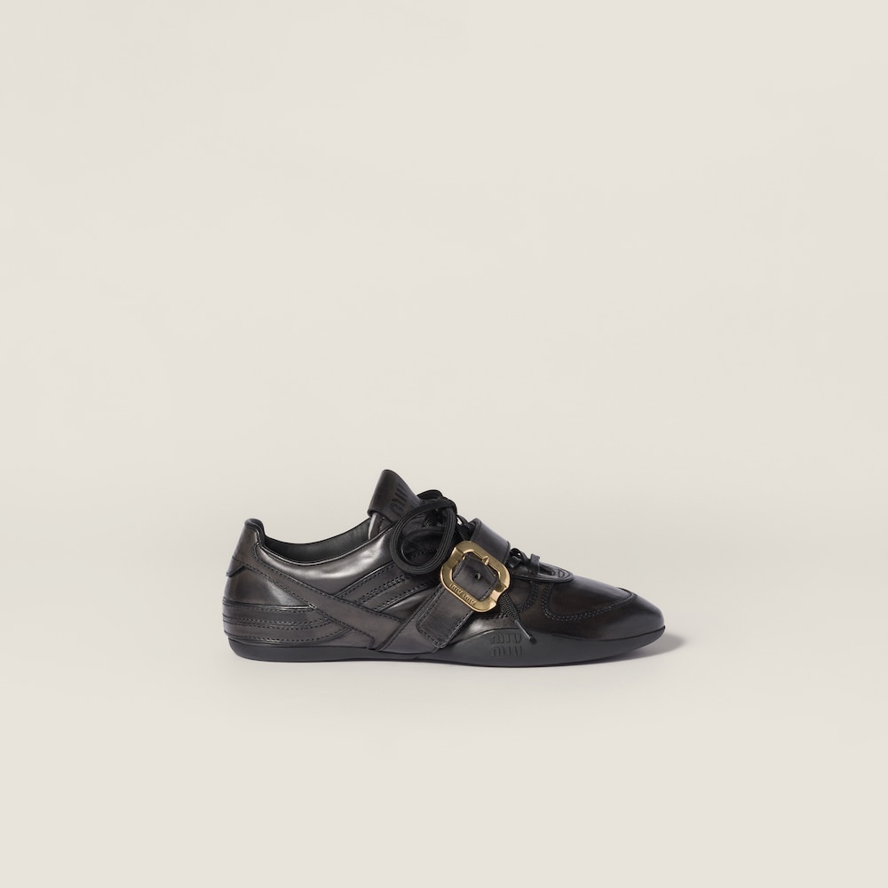 Miu Miu Gymnasium leather sneakers with buckle Black