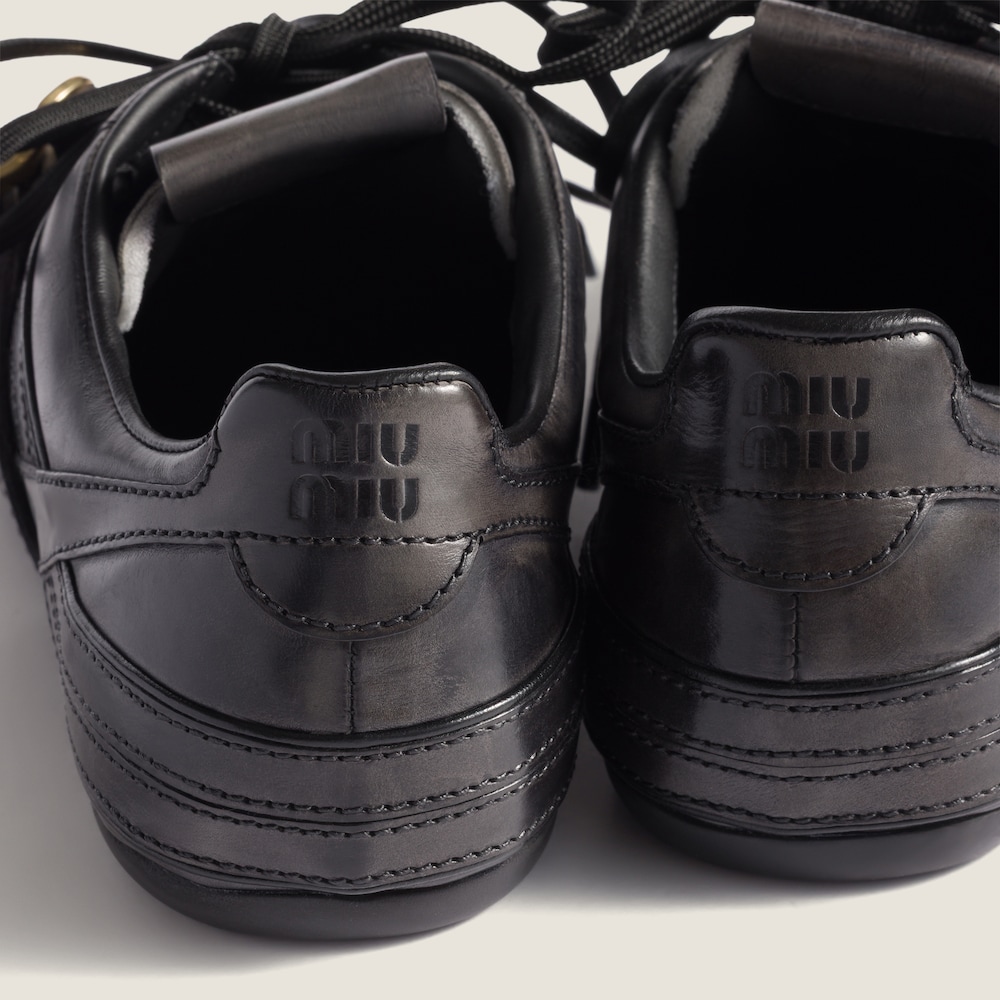 Miu Miu Gymnasium leather sneakers with buckle Black