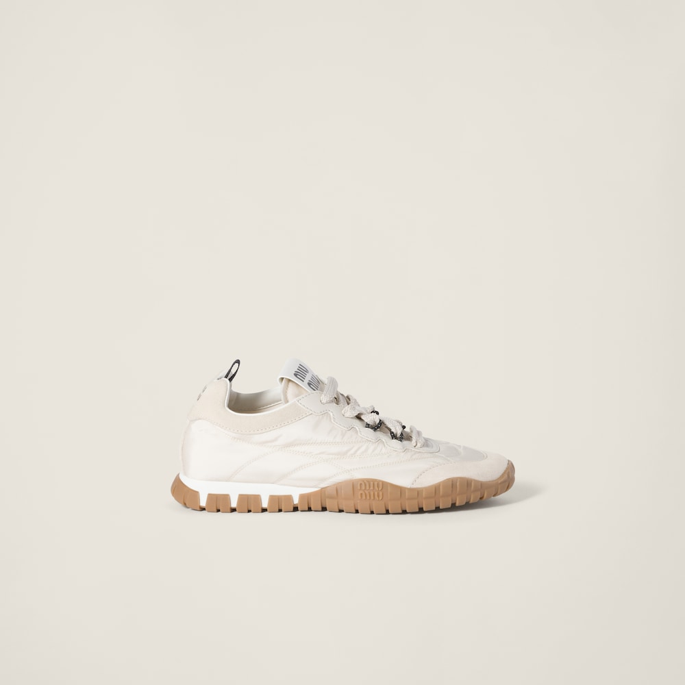 Miu Miu Tyre technical fabric and suede sneakers Ivory