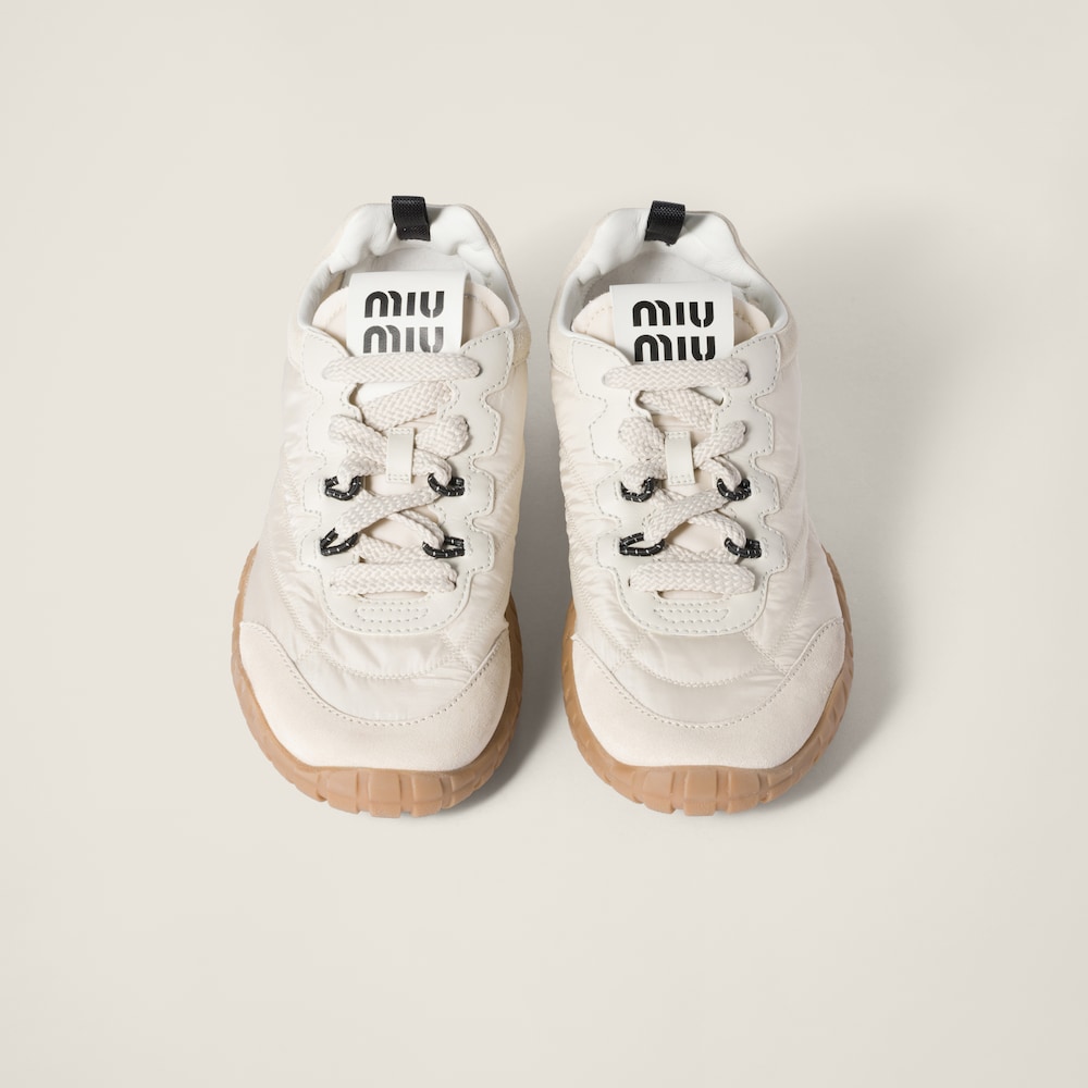 Miu Miu Tyre technical fabric and suede sneakers Ivory