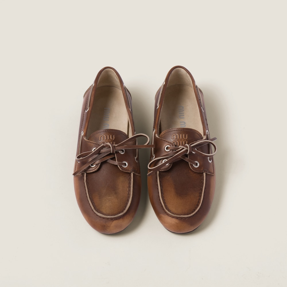 Miu Miu Unlined bleached leather boat shoes Sienna