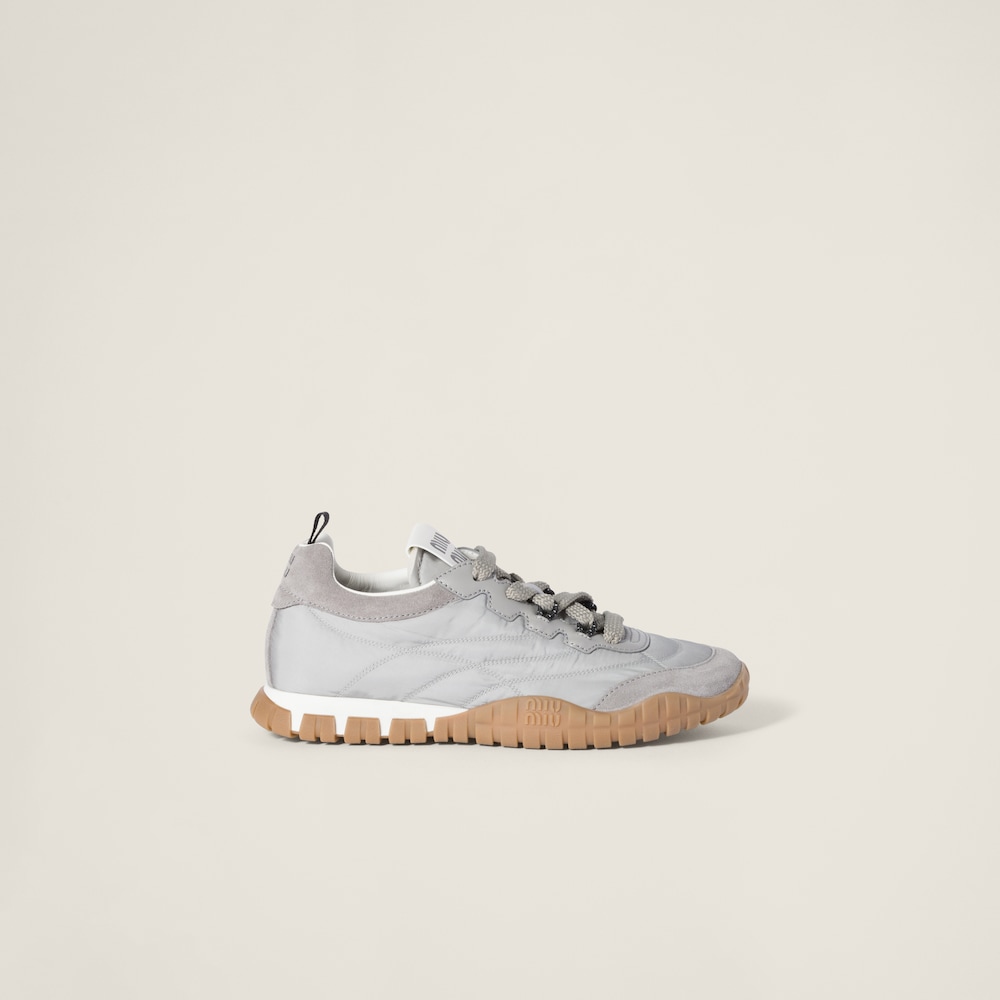 Miu Miu Tyre technical fabric and suede sneakers Cloudy Gray