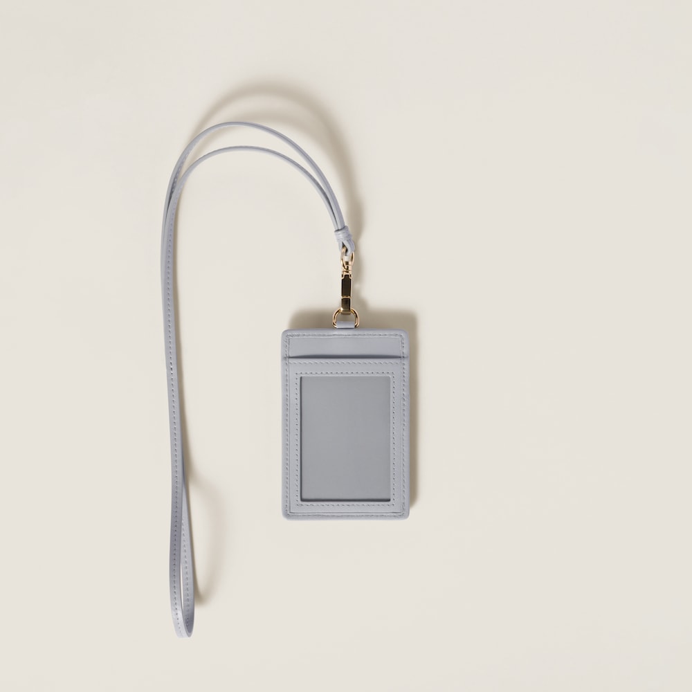 Miu Miu Matelassé nappa leather badge holder Pearl Gray