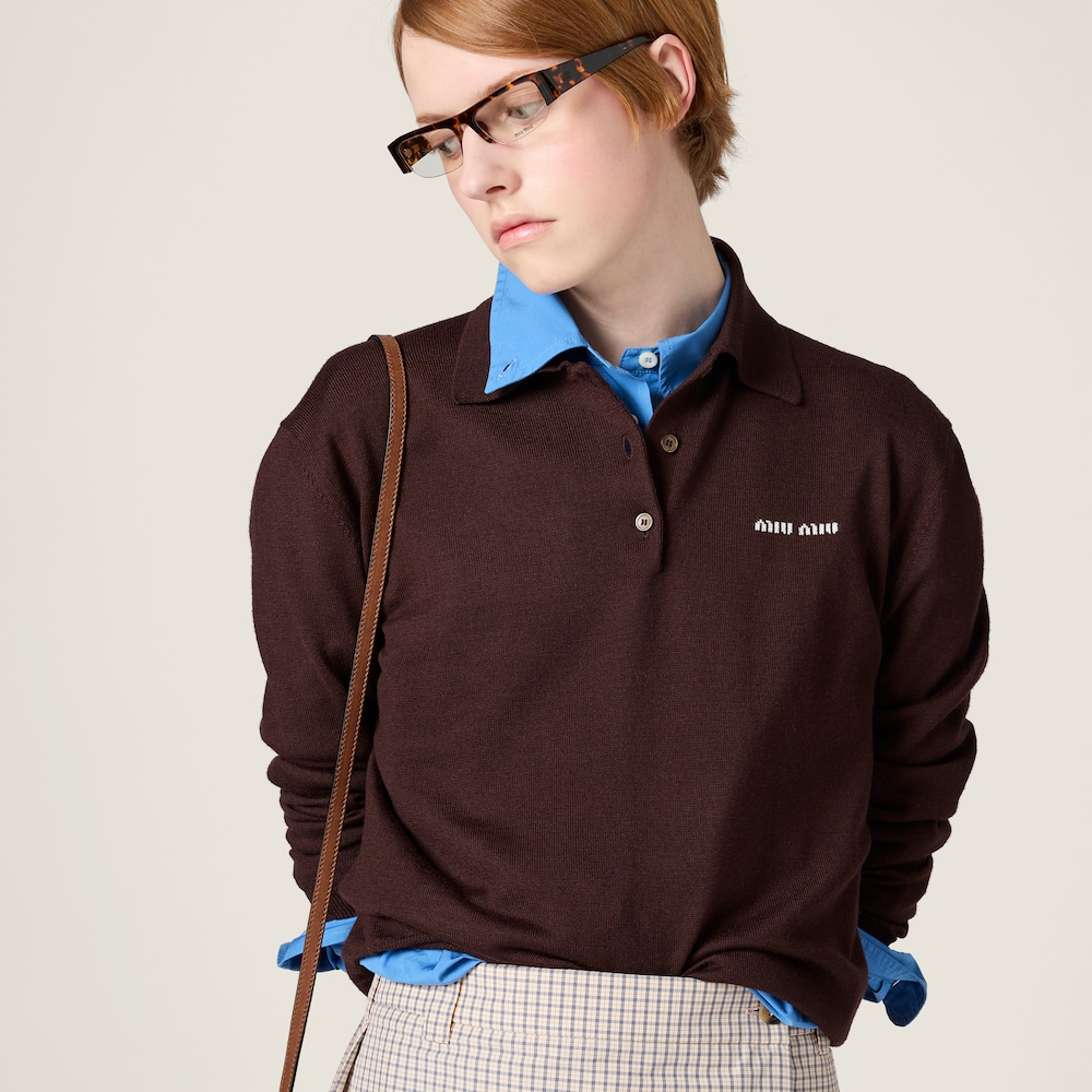 Miu Miu Wool knit polo shirt Cocoa Brown