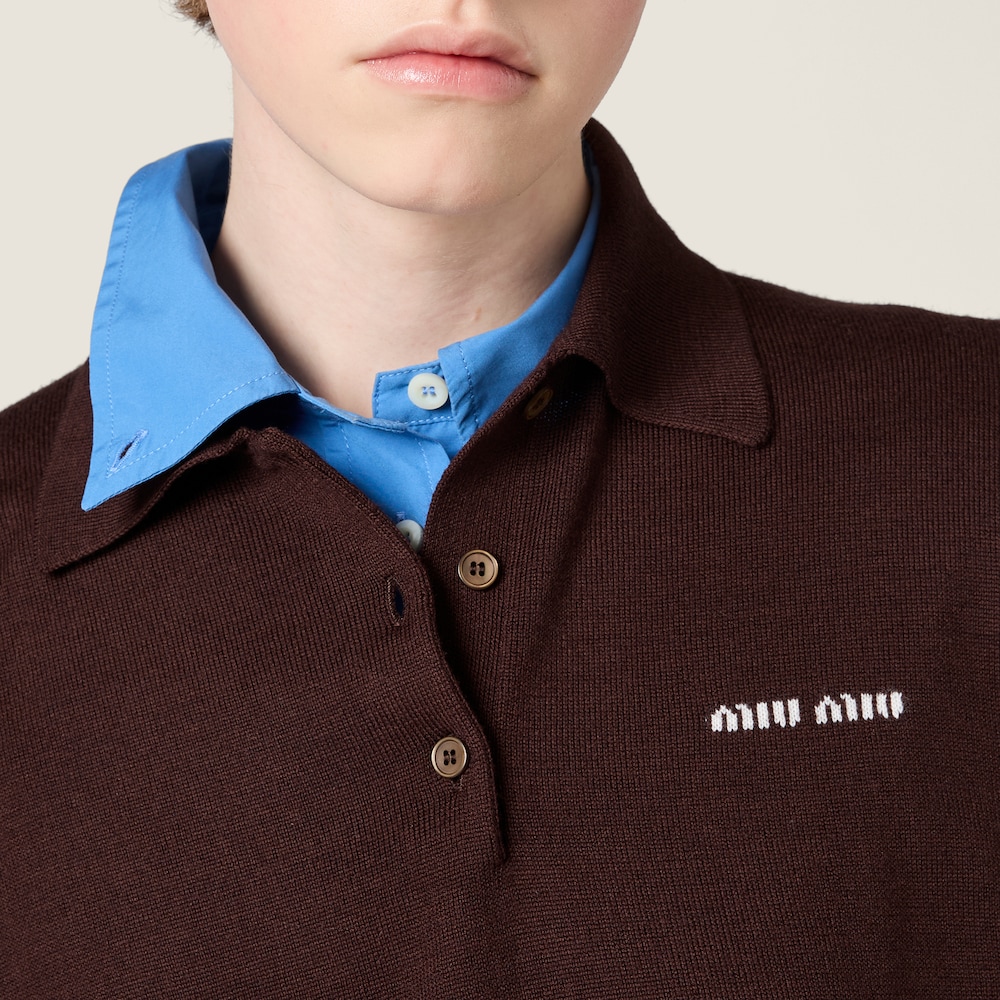 Miu Miu Wool knit polo shirt Cocoa Brown