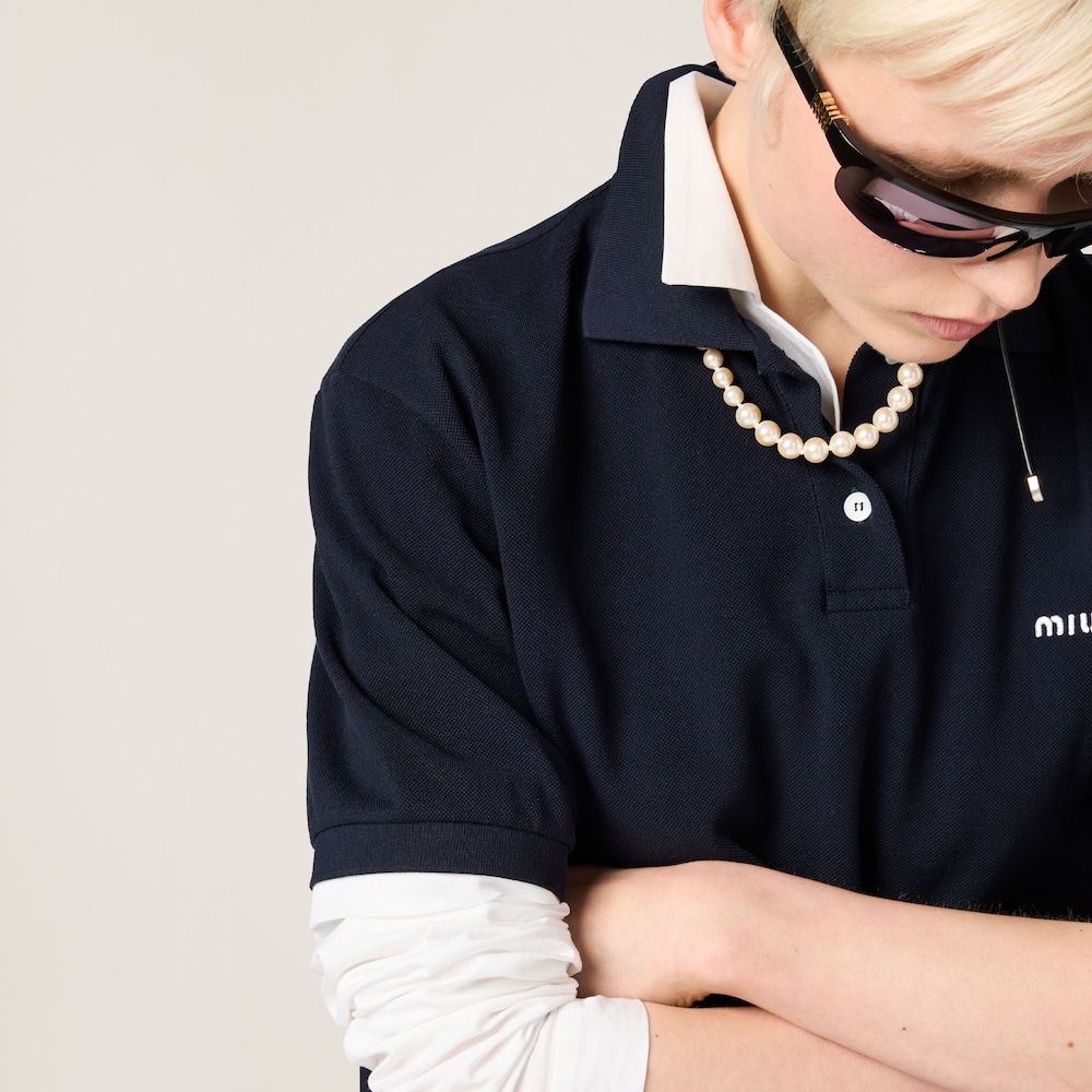 Miu Miu Piqué and jersey polo shirt Navy