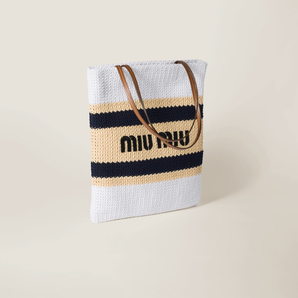 Miu Miu Raffia-effect woven tote bag Tan / White