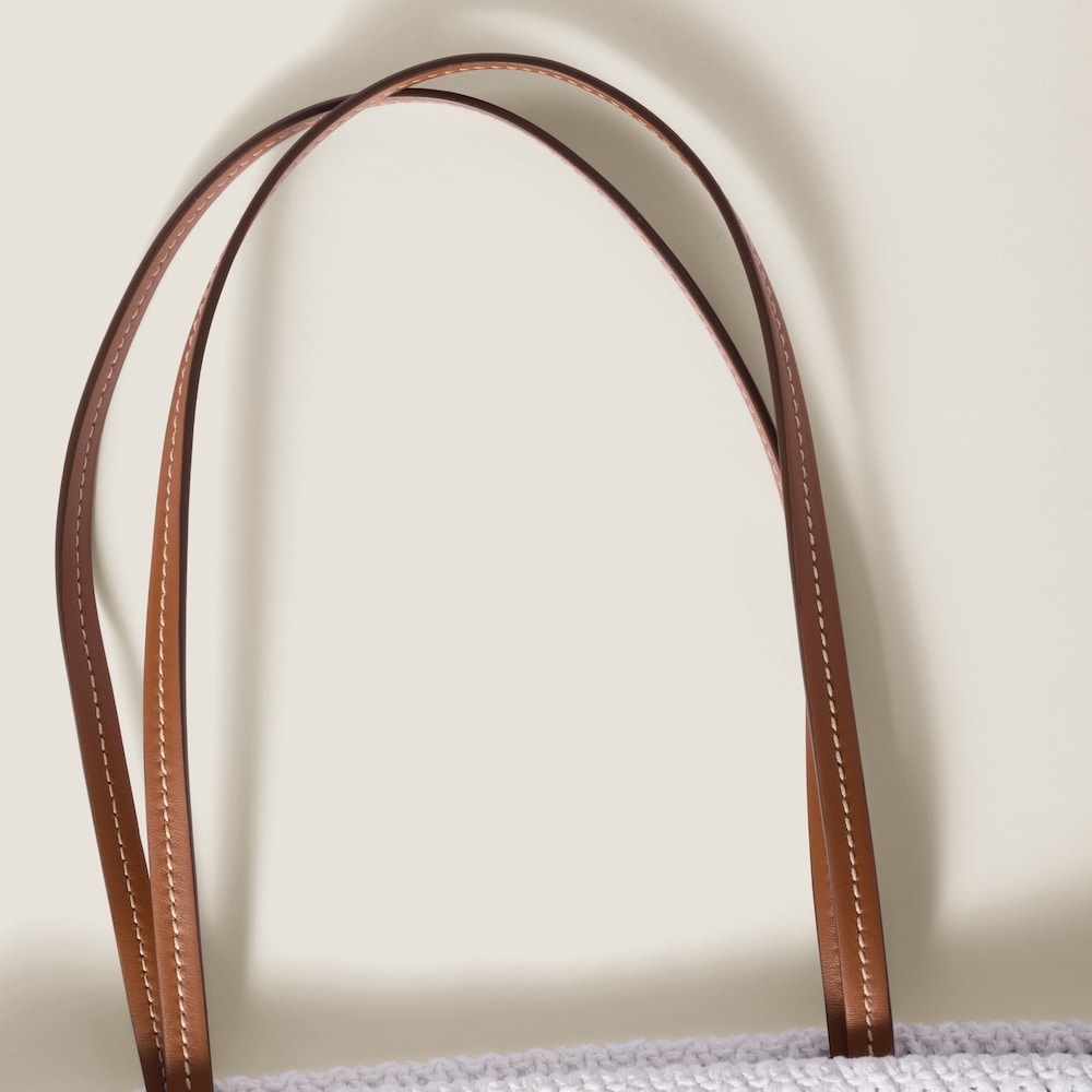 Miu Miu Raffia-effect woven tote bag Tan / White