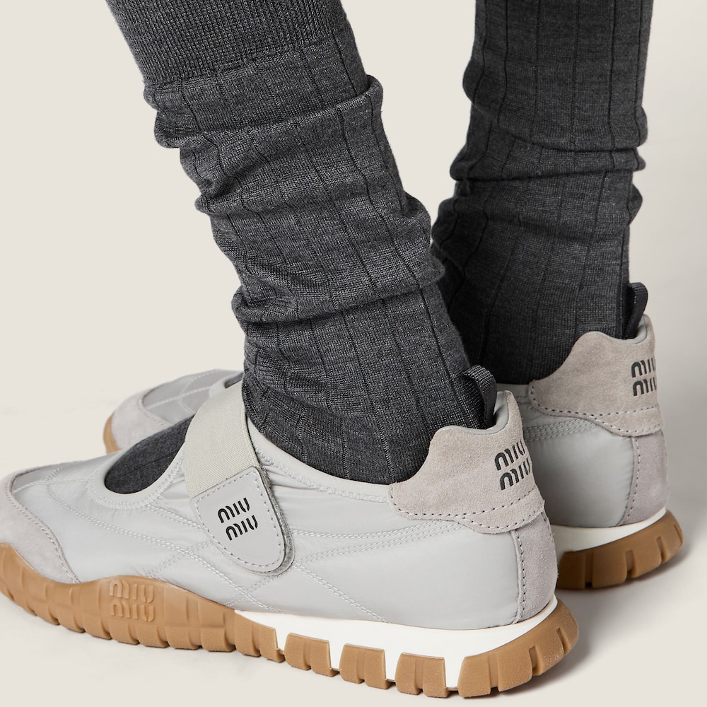 Miu Miu Tyre technical fabric and suede ballerinas Cloudy Gray