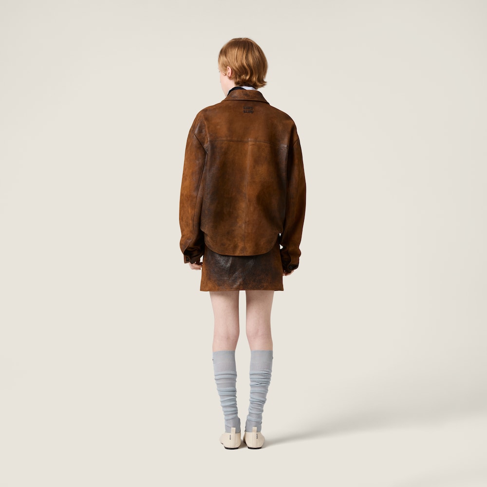 Miu Miu Waxed suede leather mini-skirt Cognac