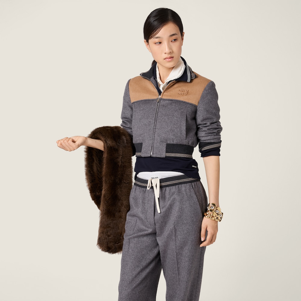 Miu Miu Velour blouson zipper jacket Gray / Camel