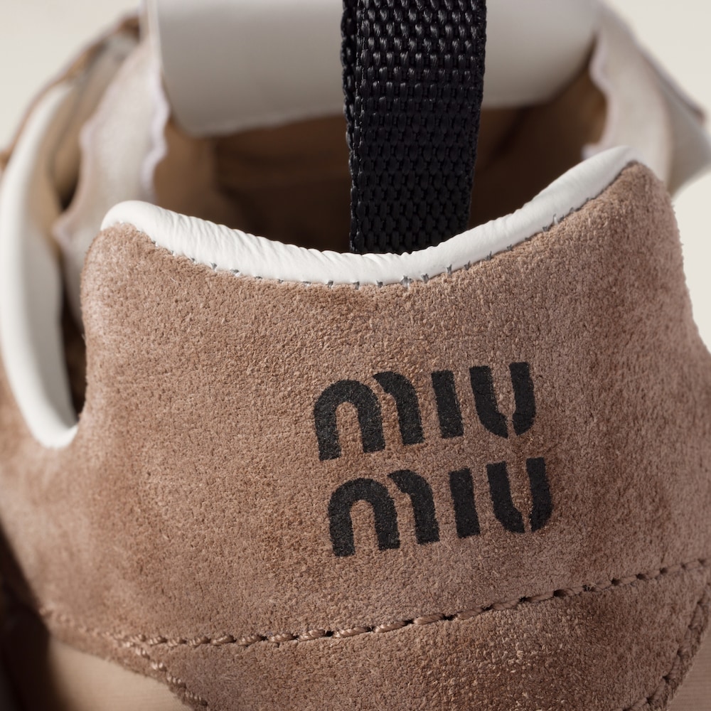 Miu Miu Tyre technical fabric and suede sneakers Dark Rose